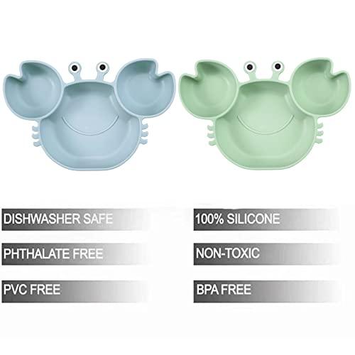PandaEar Feeding Set Teller Löffel Silikon Blau/Grün Saugnapf