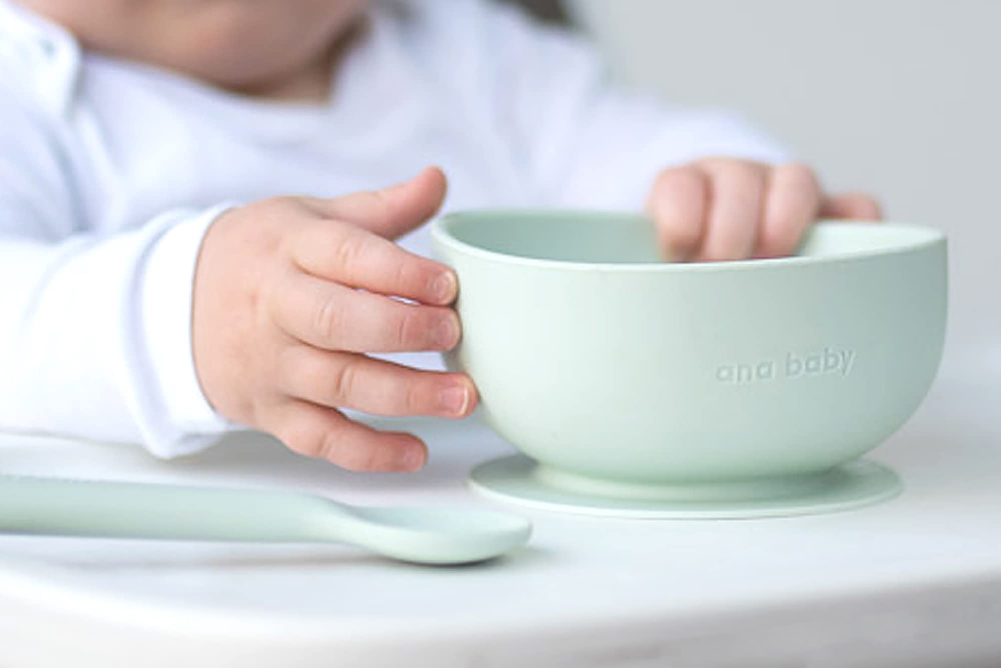 ana baby Weaning Saugnapfschüssel Silikon 2er Löffel Grün Pfirsich