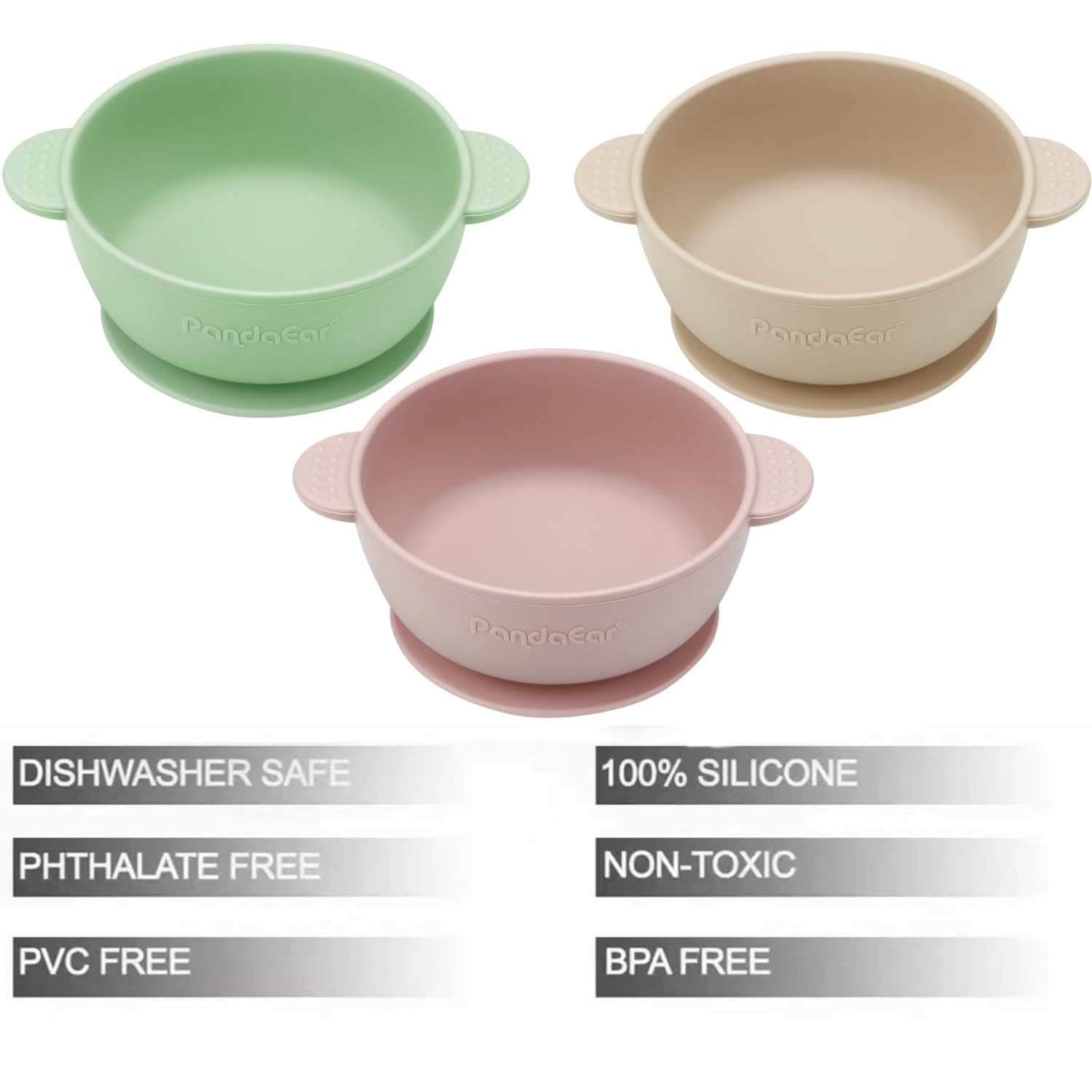 PandaEar Bowl Saugschüssel 3er-Set Silikon BPA-frei
