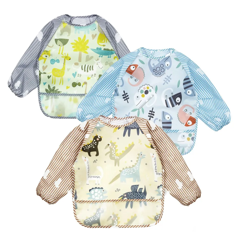 PandaEar Bibs Langarmlätzchen 3er Pack wasserdicht 6-36 Monate