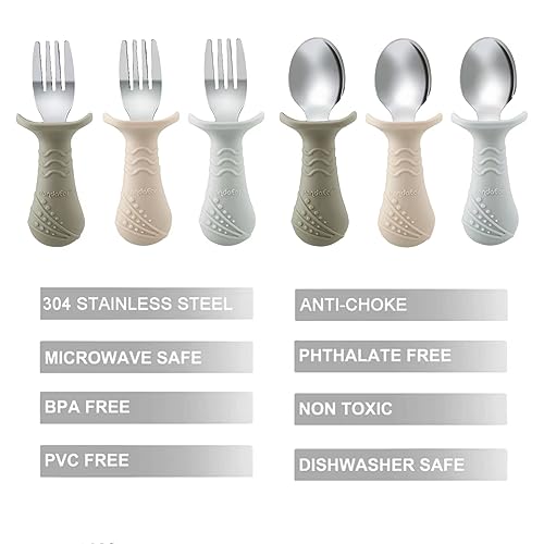 PandaEar Utensils Kinderbesteck 6er Beige Walnuss Grau Edelstahl