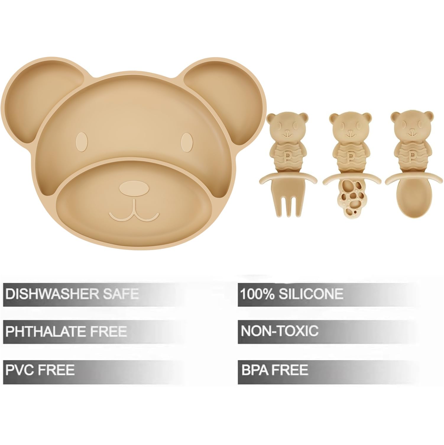 PandaEar Feeding Set Bärteller Silikon Braun saugfest