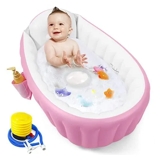 PandaEar Babybadewanne Aufblasbar Pink 0-36 Monate Pumpe