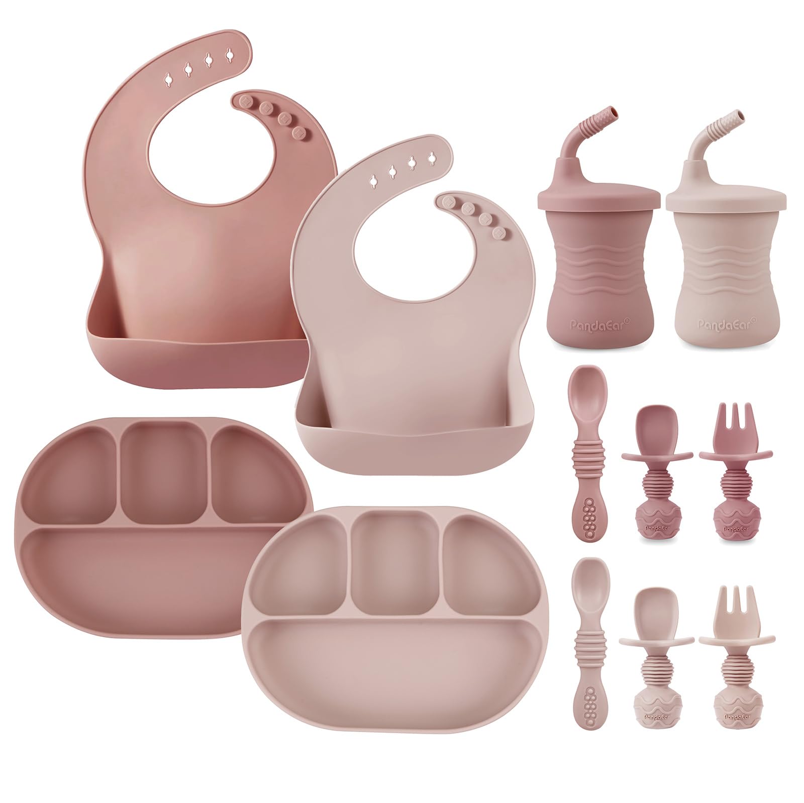 PandaEar Feeding Set Esslern-Set 12-tlg Silikon Rosa
