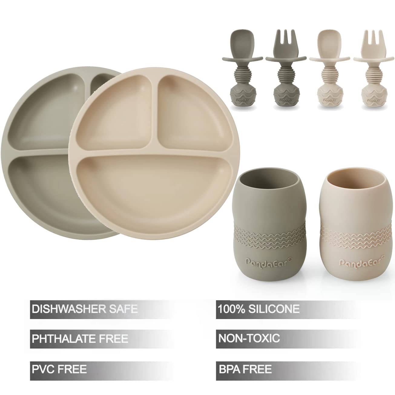 PandaEar Feeding Set Sauggeschirr 6tlg Hellbraun Walnuss