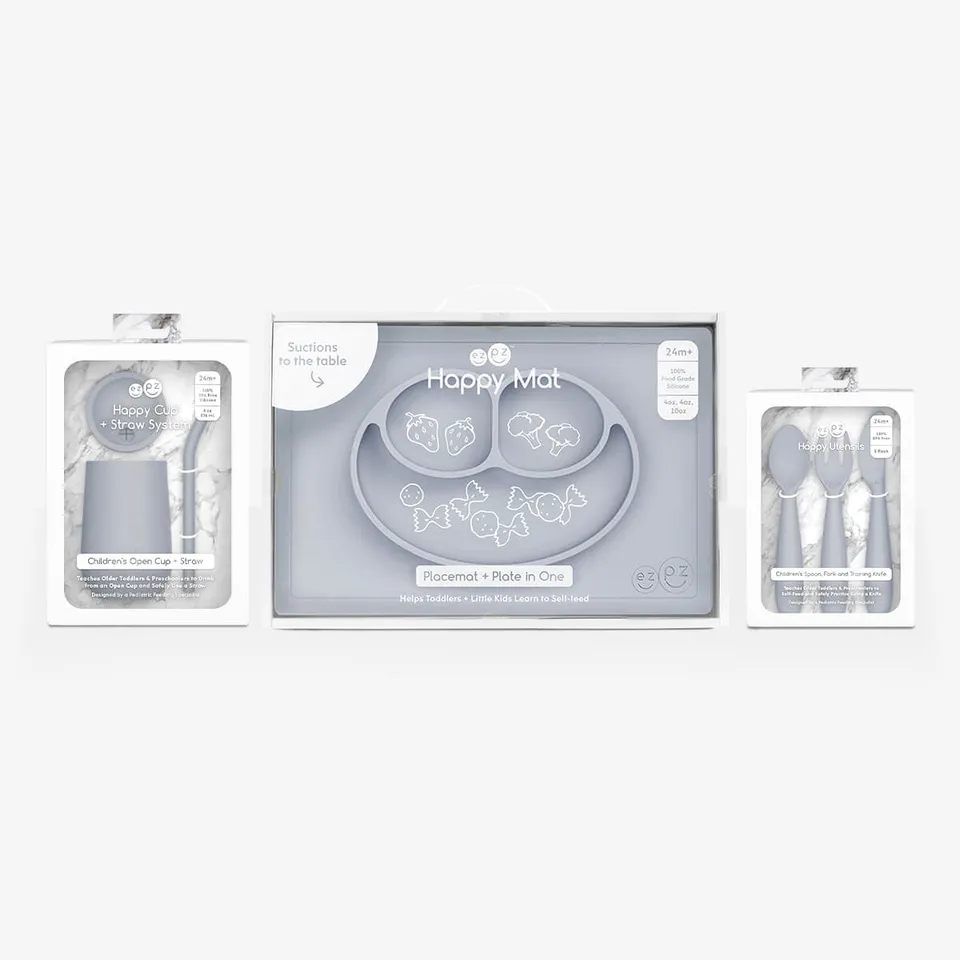ezpz Happy Feeding Set Silikongeschirr Blush 4-teilig