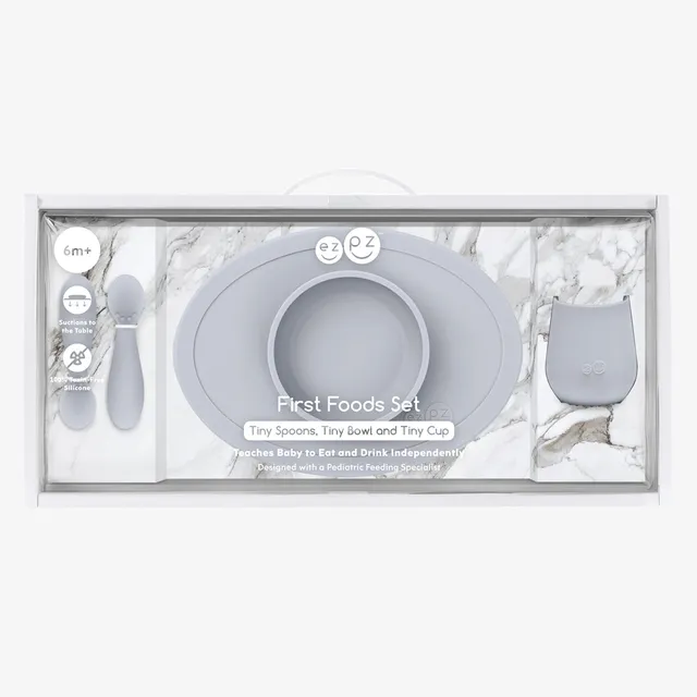 ezpz Basics First Foods Set Babygeschirr Silikon Pewter 5er