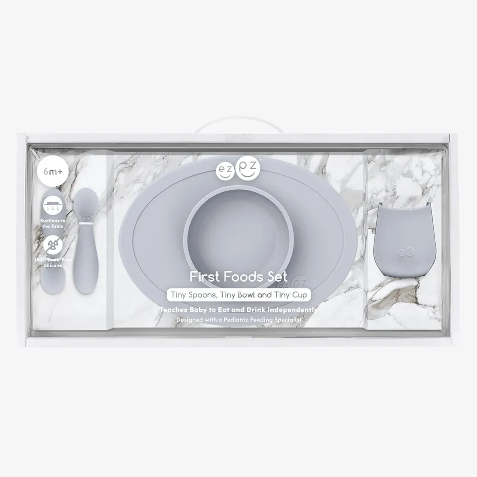 ezpz Basics First Foods Set Babygeschirr Silikon Pewter 5er