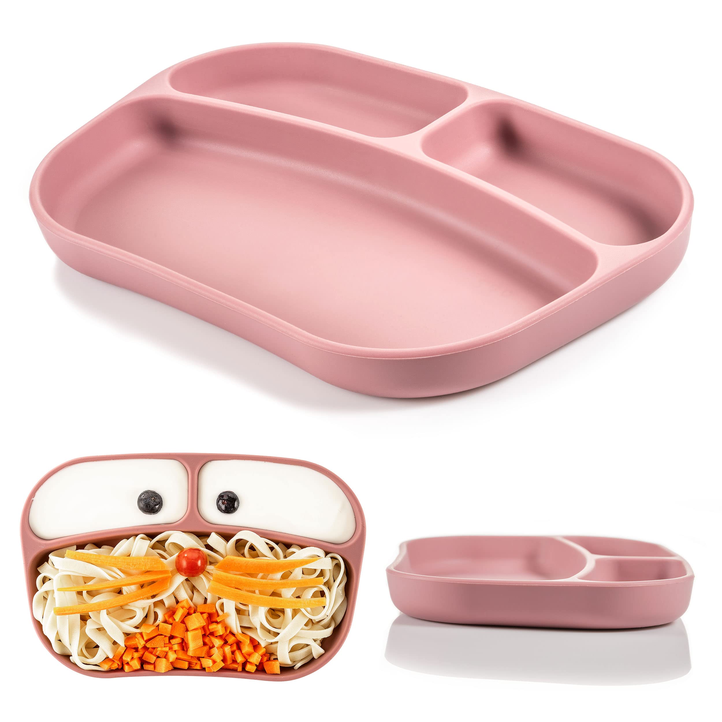 MiaMia Kindergeschirr Teller 3 Fächer Rose Silikon