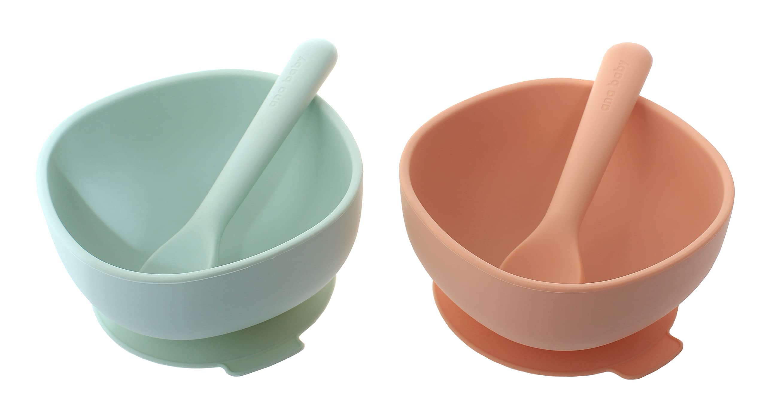 ana baby Weaning Saugnapfschüssel Silikon 2er Löffel Grün Pfirsich