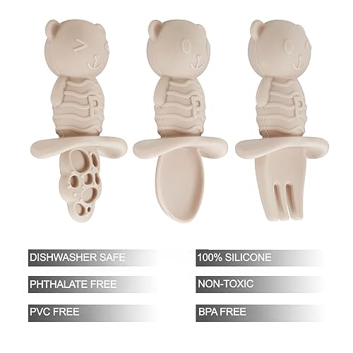 PandaEar Utensils Löffel Gabel Set 6tlg Silikon Erdtöne