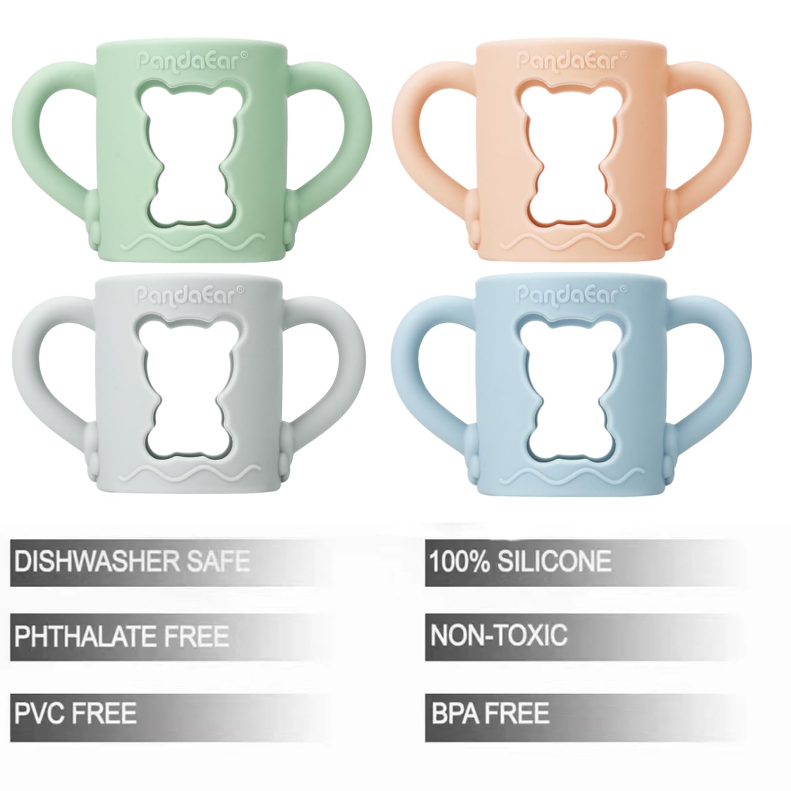 PandaEar Cup Flaschengriffe Silikon 4er-Pack Bunt
