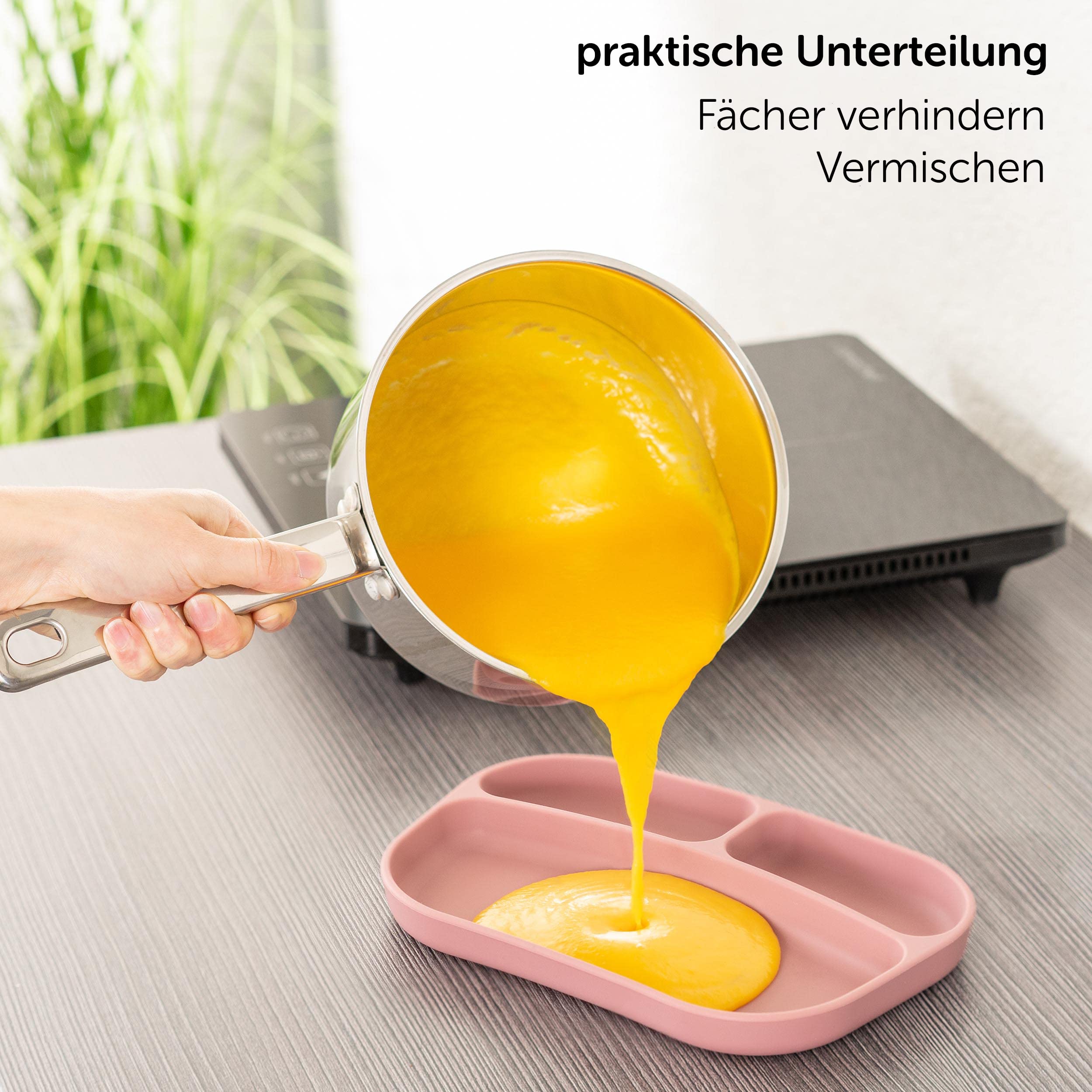 MiaMia Kindergeschirr Teller 3 Fächer Rose Silikon