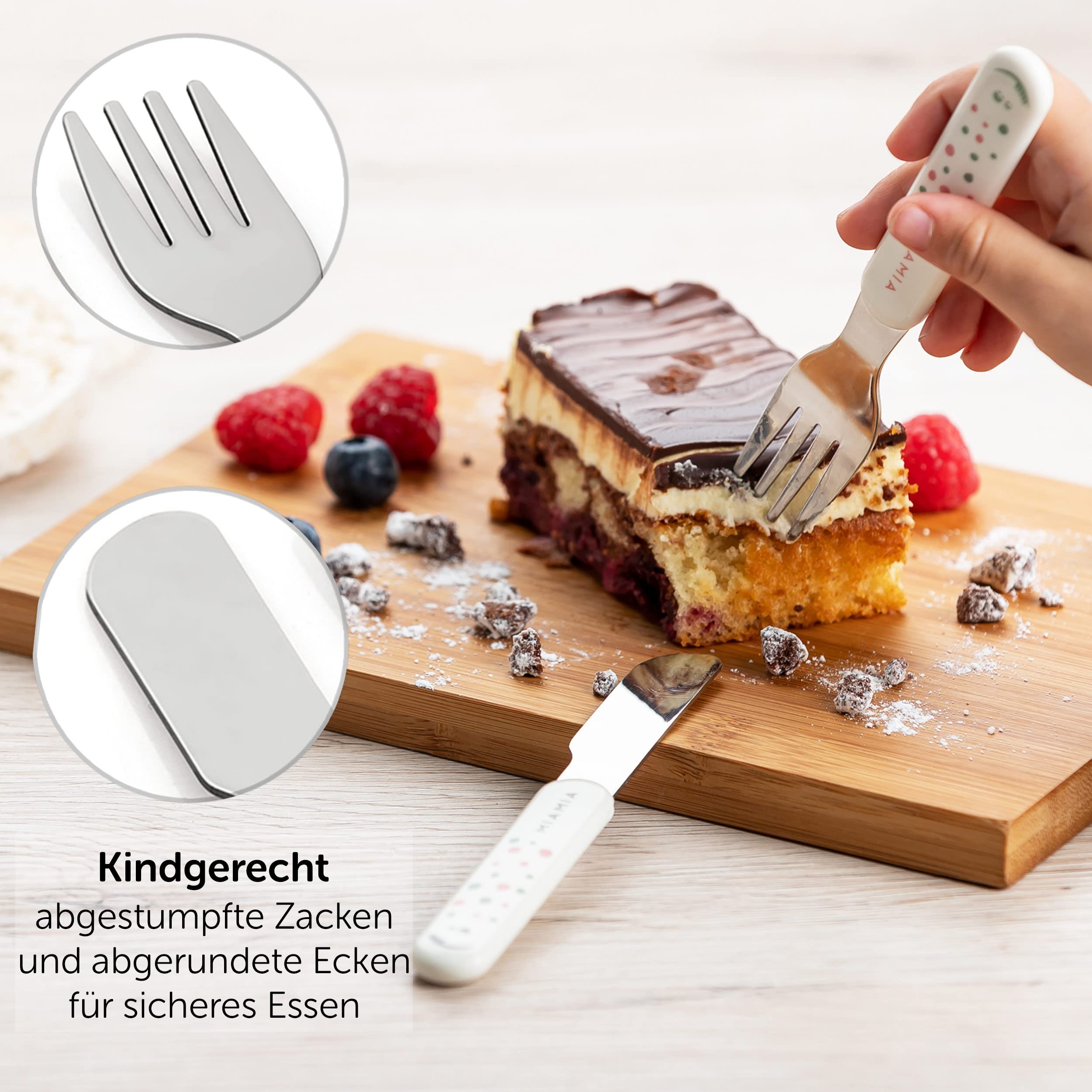 MiaMia Kindergeschirr Kinderbesteck 18 Monate 6-tlg Creme Weiß