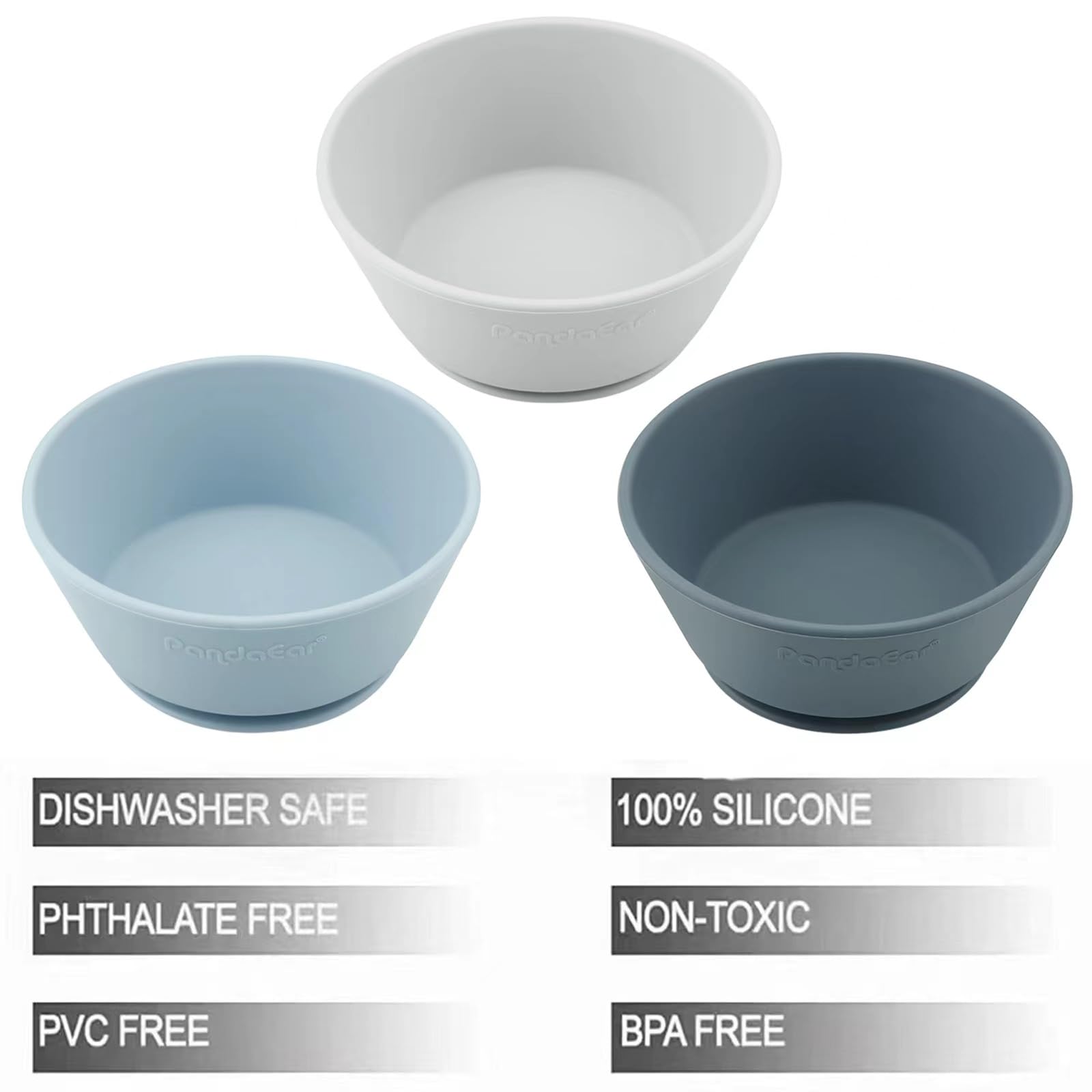 PandaEar Bowl Saugschüssel Silikon 3er Blau/Grau saugfest