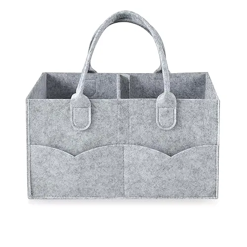 PandaEar Windelorganizer Caddy Grau Stoff Wickelkorb Griff