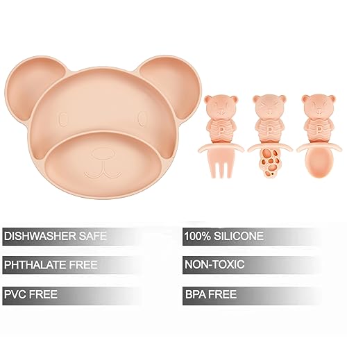 PandaEar Feeding Set Bärenteller Rosa Löffel Gabel