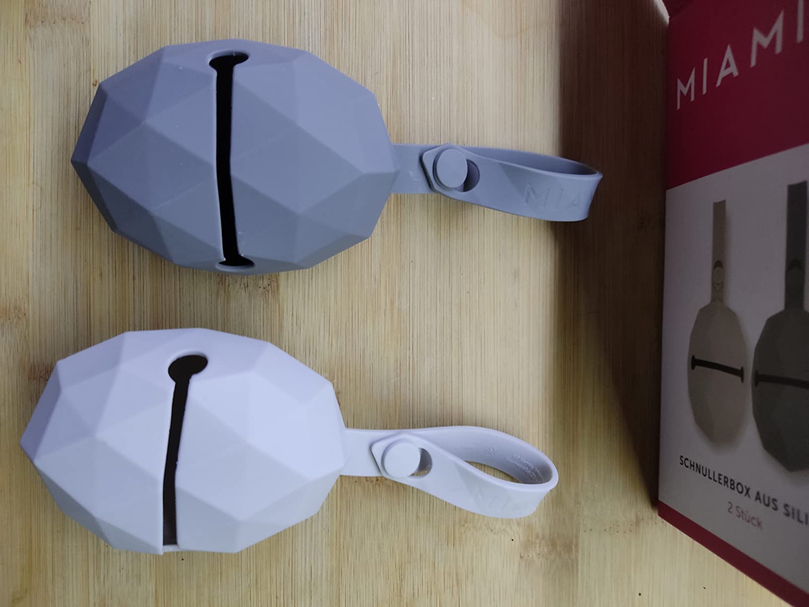 MiaMia Schnullerbox Set Silikon Grau 2er BPA-frei