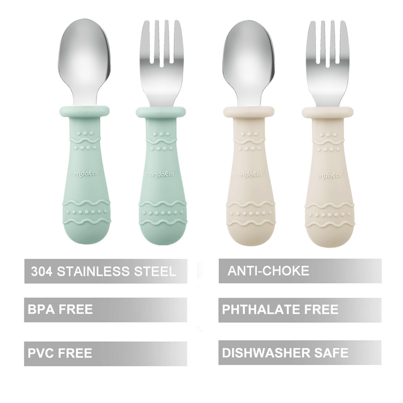 PandaEar Feeding Set Silikon Blau Weiß Teller Besteck
