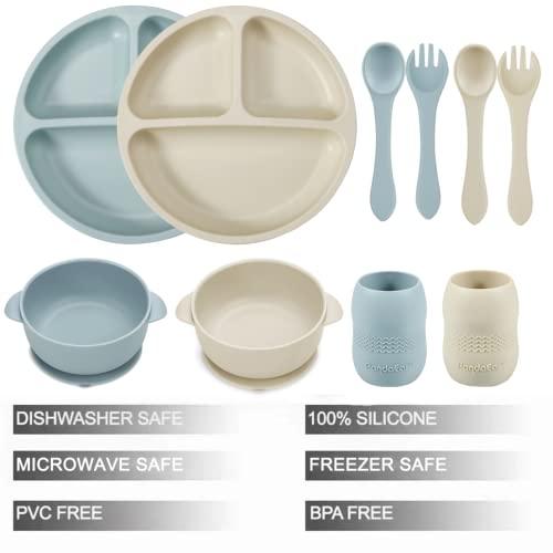 PandaEar Feeding Set Silikon Geschirrset Grün 6-teilig saugfest