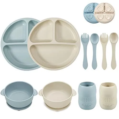 PandaEar Feeding Set Silikon Geschirrset Grün 6-teilig saugfest