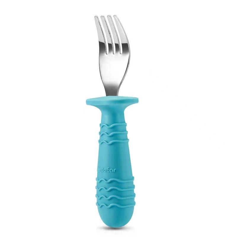 PandaEar Utensils Edelstahl Babybesteck Blau Grau 4er-Set Box