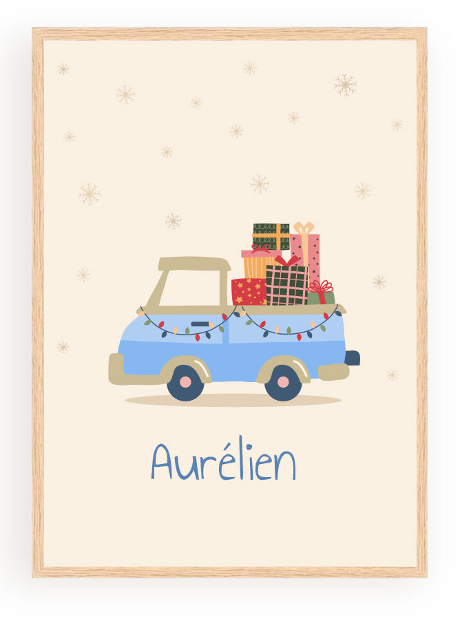 Les Petits Citrons La Papeterie Weihnachtsauto Poster A4 Rahmen