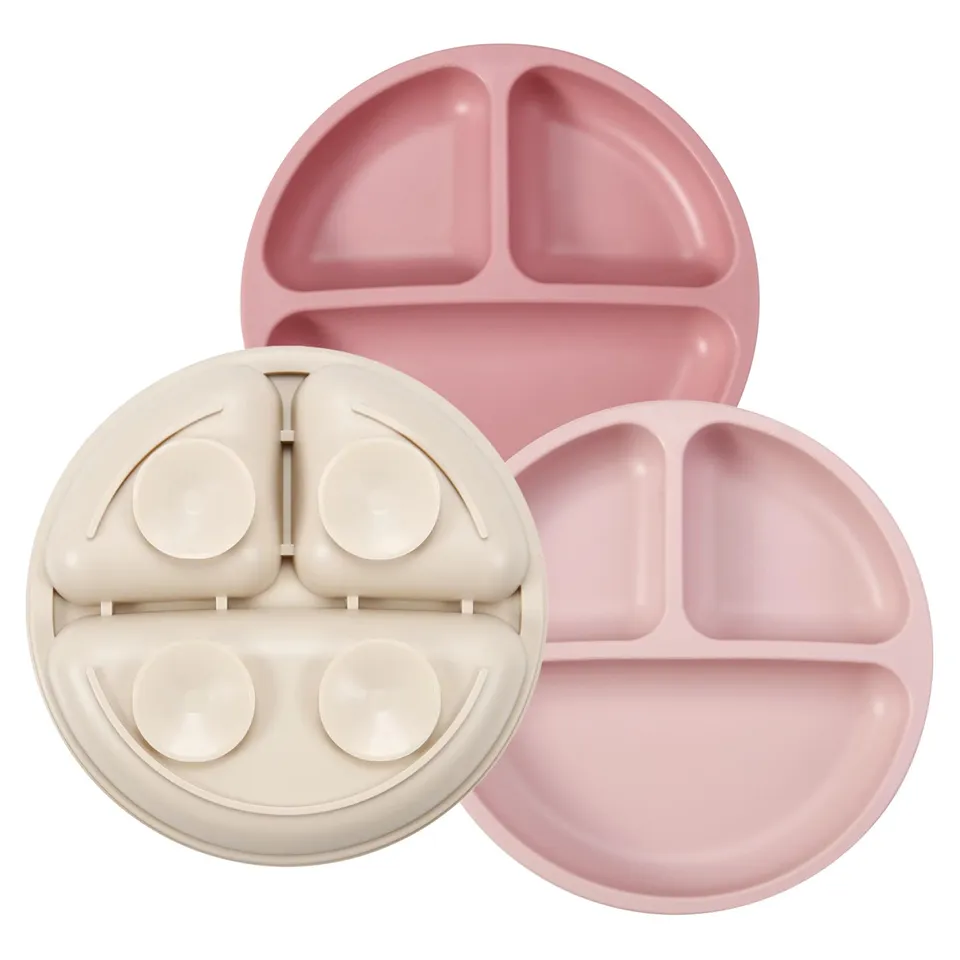 PandaEar Plates Saugteller 3er-Set Rosa Silikon abgeteilt