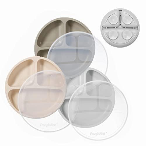 PandaEar Plates Saugteller Silikon 3er Pack mit Deckel