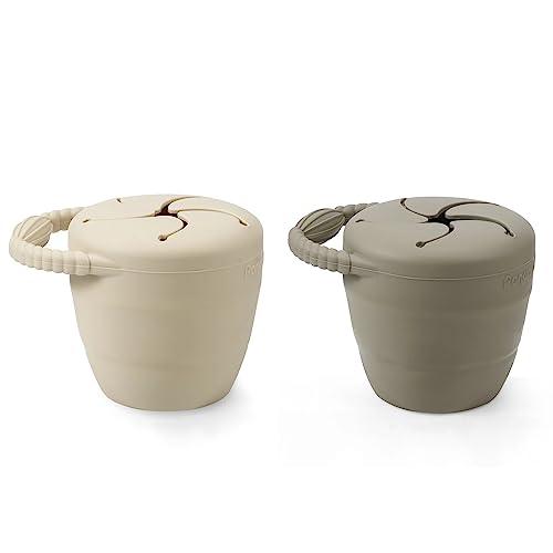 PandaEar Snackbecher Silikon 2er Beige faltbar auslaufsicher