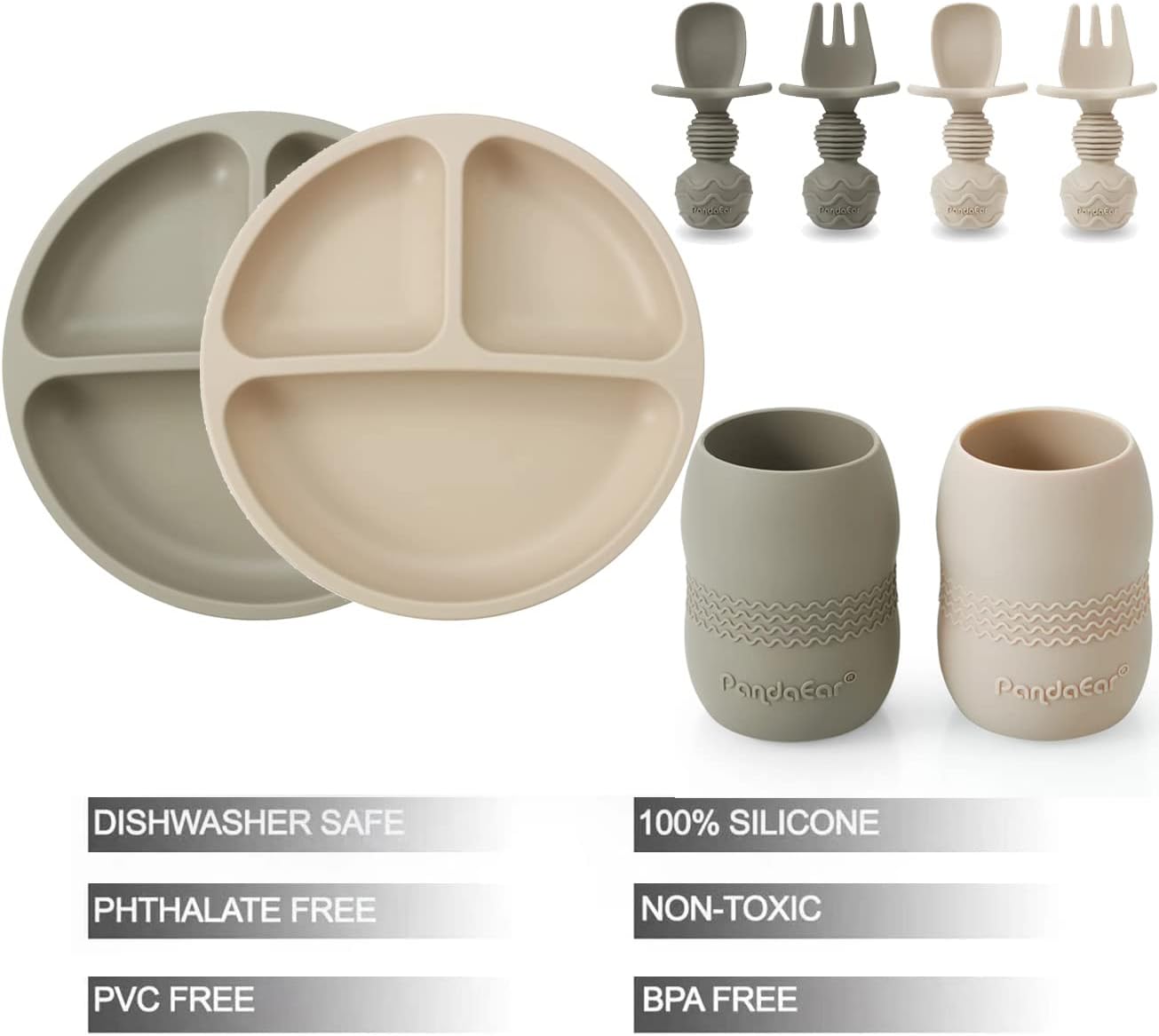 PandaEar Feeding Set Silikon 6-teilig mit Saugnapf