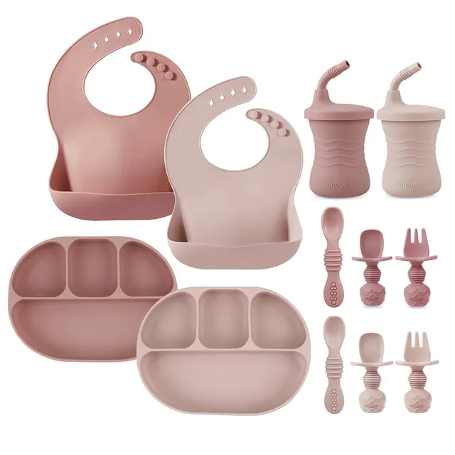 PandaEar Feeding Set Esslern-Set 12-tlg Silikon Rosa