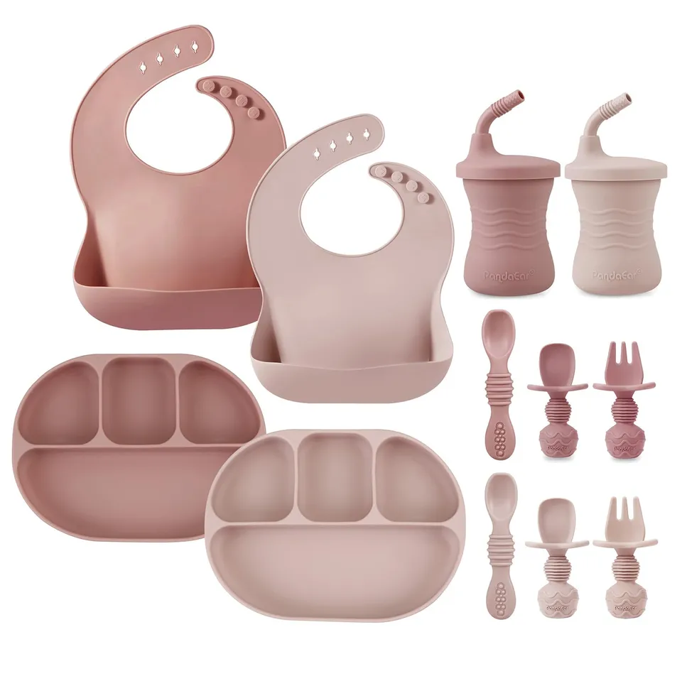 PandaEar Feeding Set Esslern-Set 12-tlg Silikon Rosa