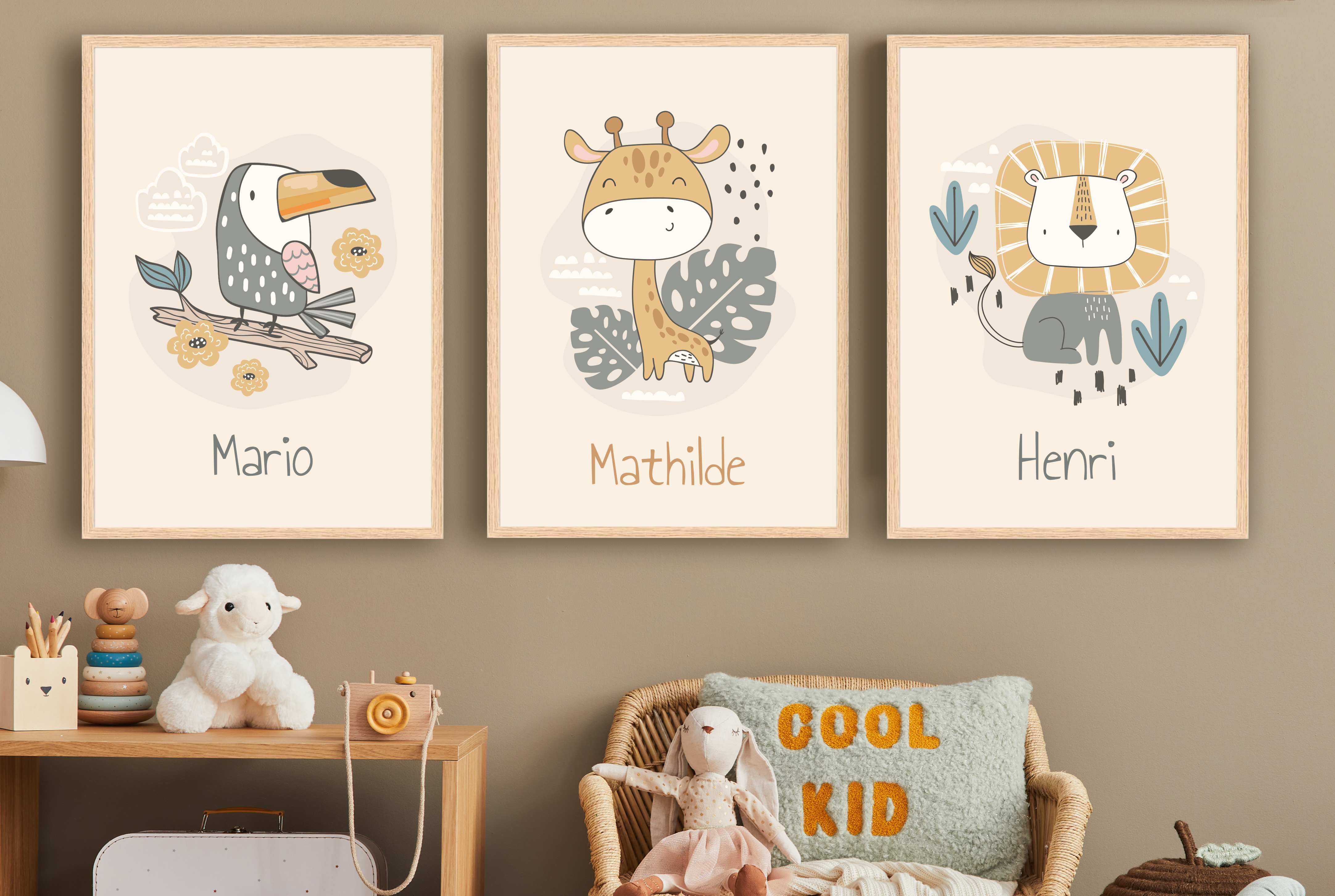 Les Petits Citrons La Papeterie Poster Savanne Löwe A4 mit Rahmen