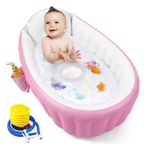 PandaEar Babybadewanne Aufblasbar Pink 0-36 Monate Pumpe