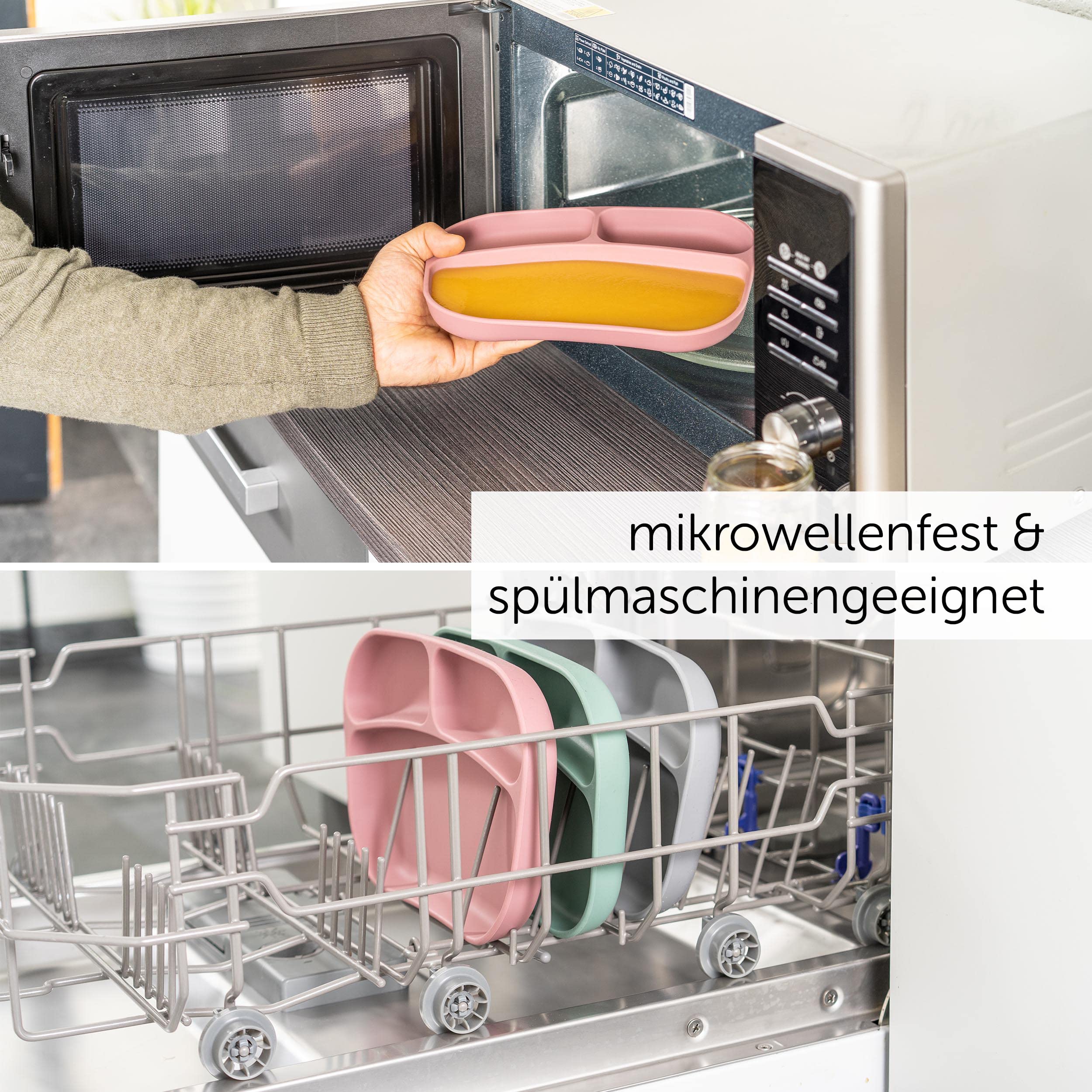 MiaMia Kindergeschirr Teller 3 Fächer Rose Silikon
