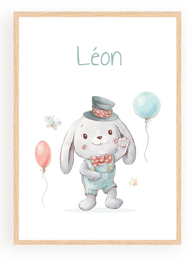 Les Petits Citrons La Papeterie Animaux Poster Hase mit Namen A4 Rahmen
