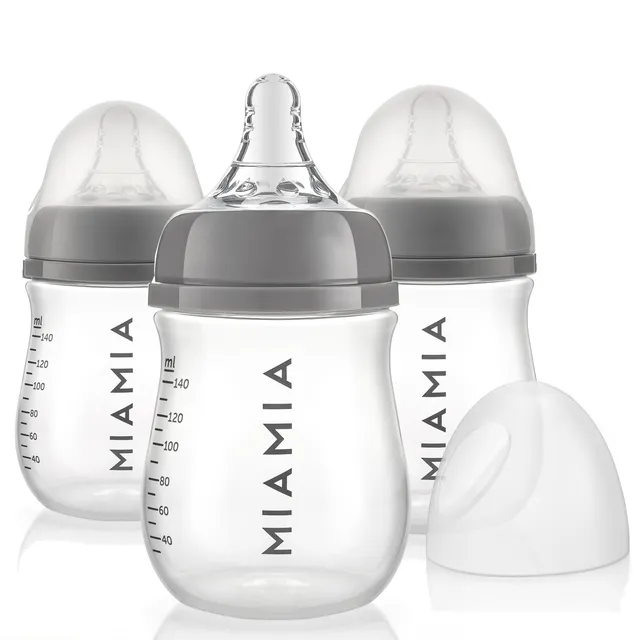 MiaMia Flaschen Sauger Babyflasche 3x140ml Grau Anti-Kolik