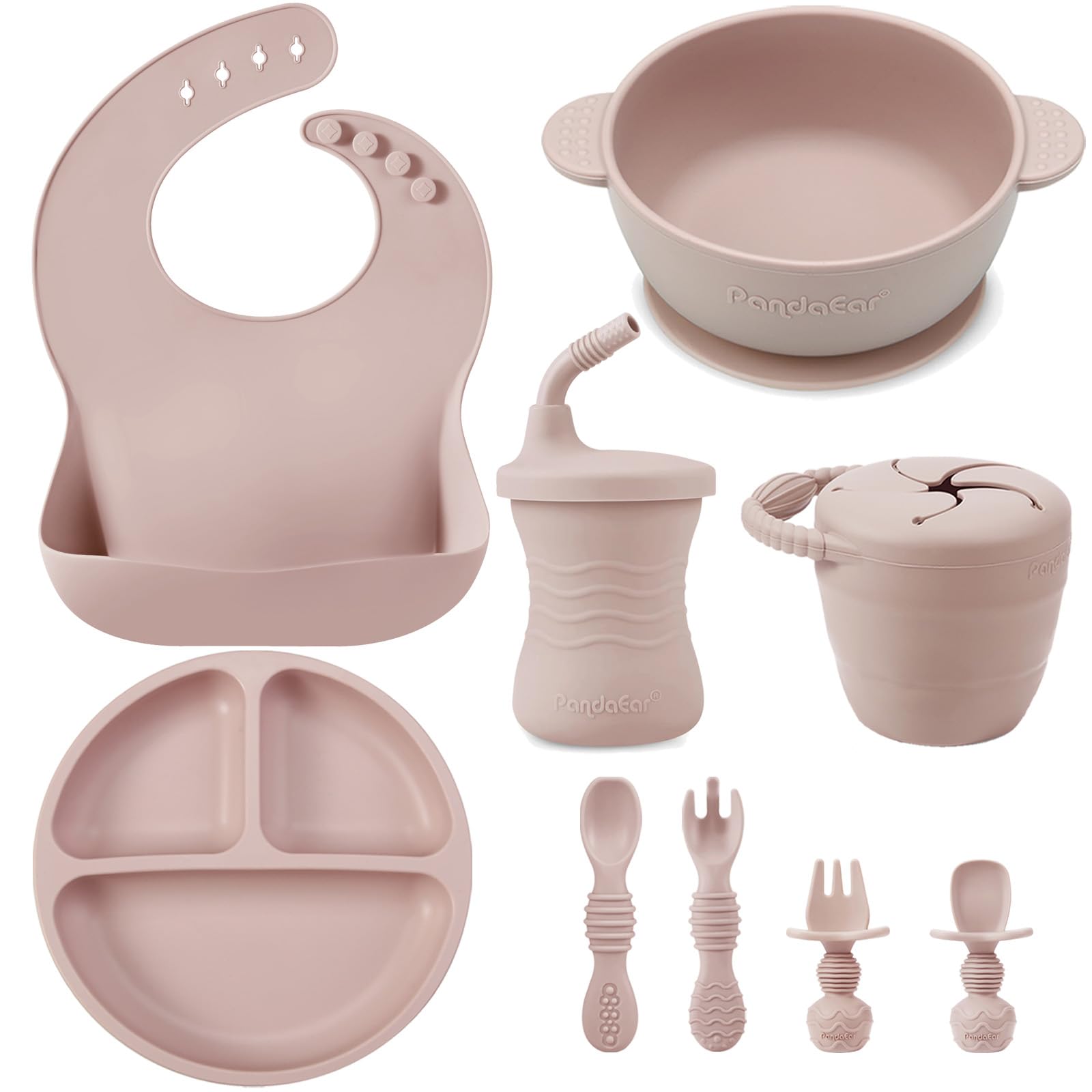 PandaEar Feeding Set Essset Silikon 9-teilig Pink
