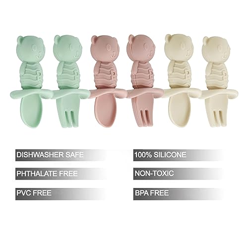 PandaEar Utensils Löffel Gabel Silikon 6er Rosa Grün