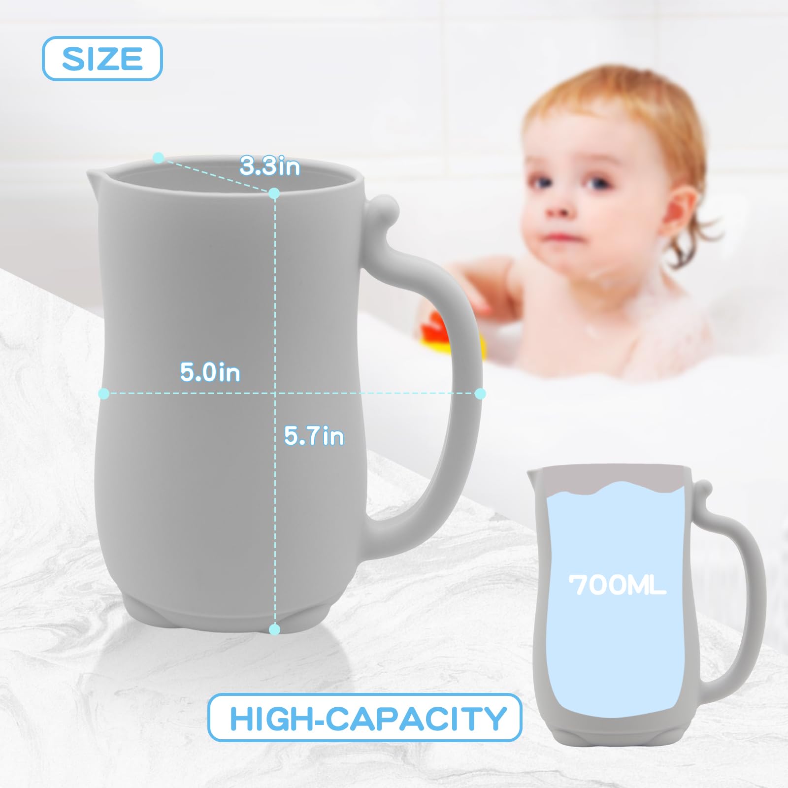PandaEar Bath Rinse Cup Spülbecher Silikon Grau 700ml Set