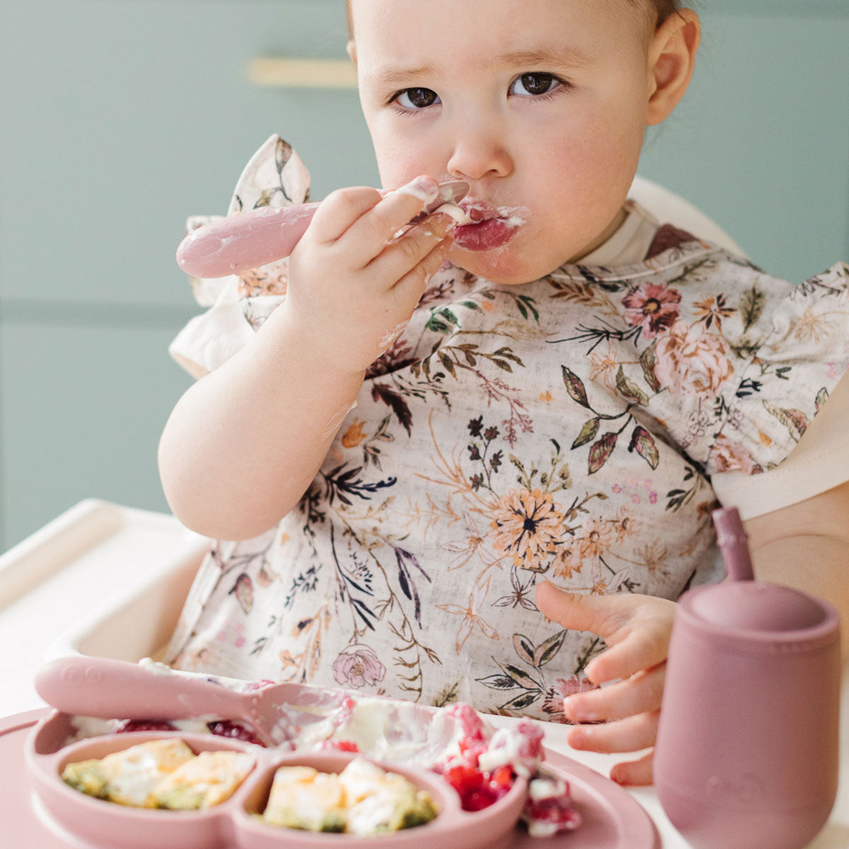 ezpz Mini Mat + Bapron Set Blush Silikon Esslern 9-18 M
