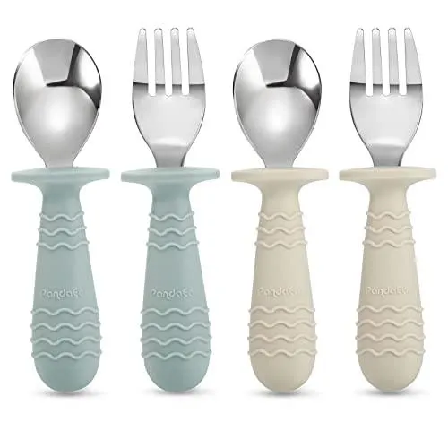 PandaEar Utensils Kinderbesteck 4-tlg Edelstahl Grün