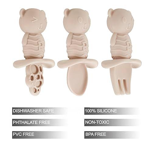PandaEar Utensils Bär Löffel Gabeln Silikon Beige 6er Set