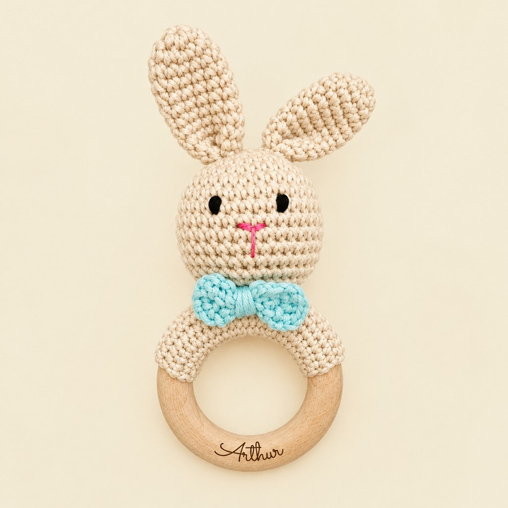 Les Petits Citrons Le Jeu Hochet Baby Elefant blau personalisiert