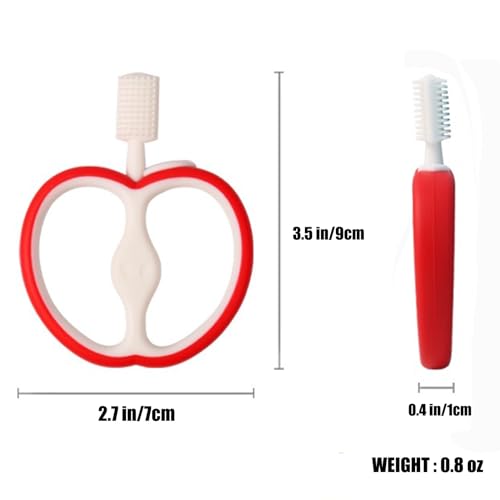 PandaEar Zahnbürste Baby Apfel Silikon Beißring 2er grün rot