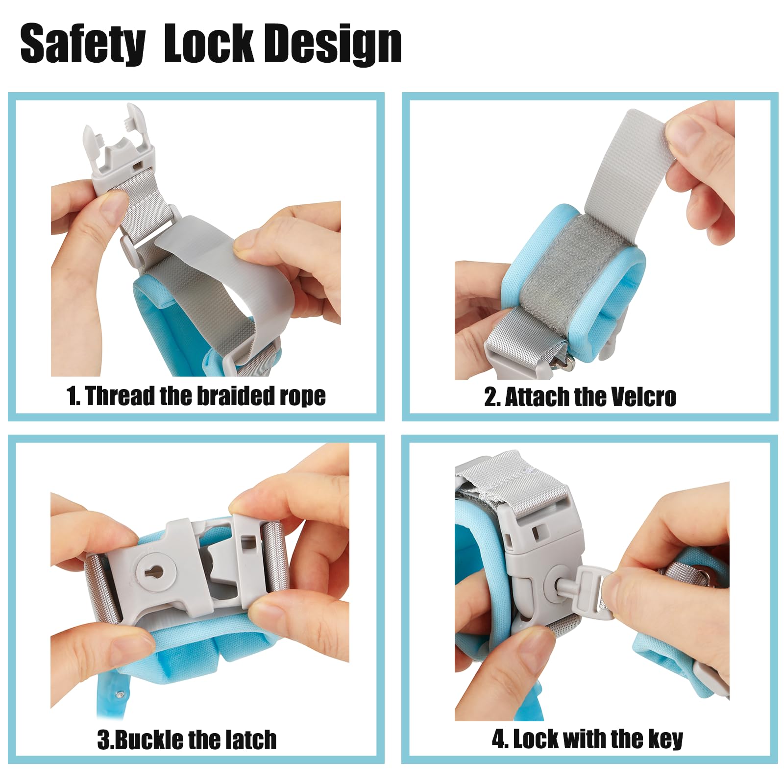 PandaEar Safety Handgelenk-Leine Armband Blau 2,5m verstellbar