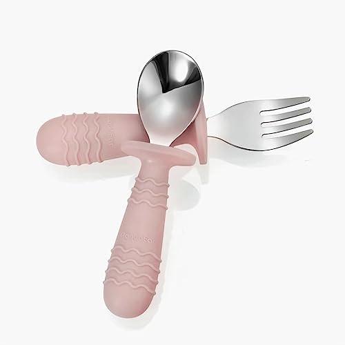 PandaEar Utensils Kinderbesteck 4tlg Rosa Grau Edelstahl