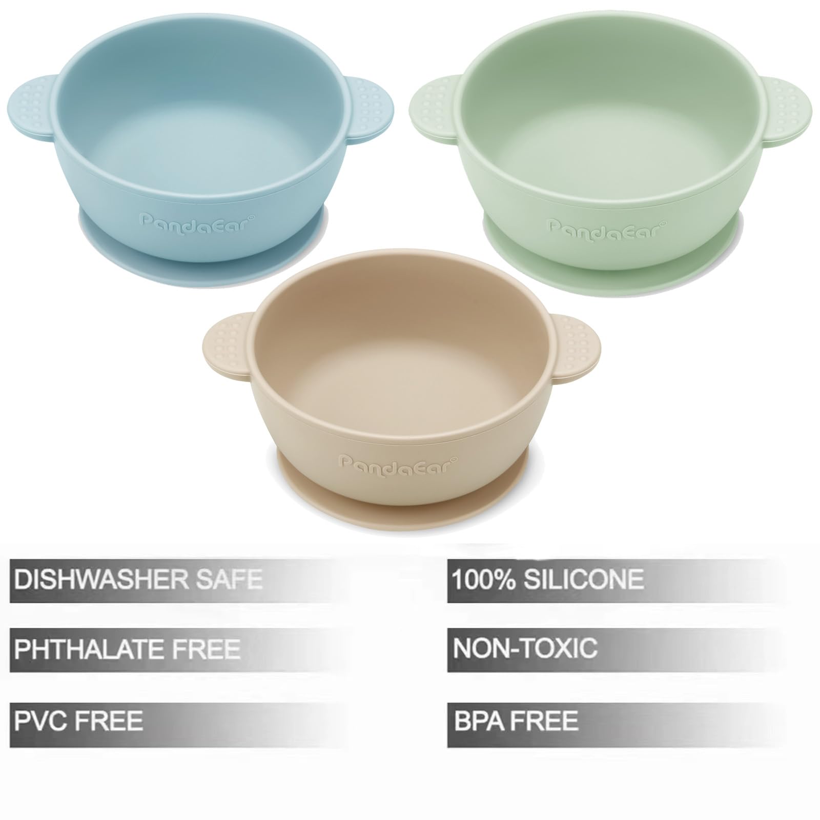 PandaEar Bowl Saugnapf Schüssel Silikon 3er Blau Grün
