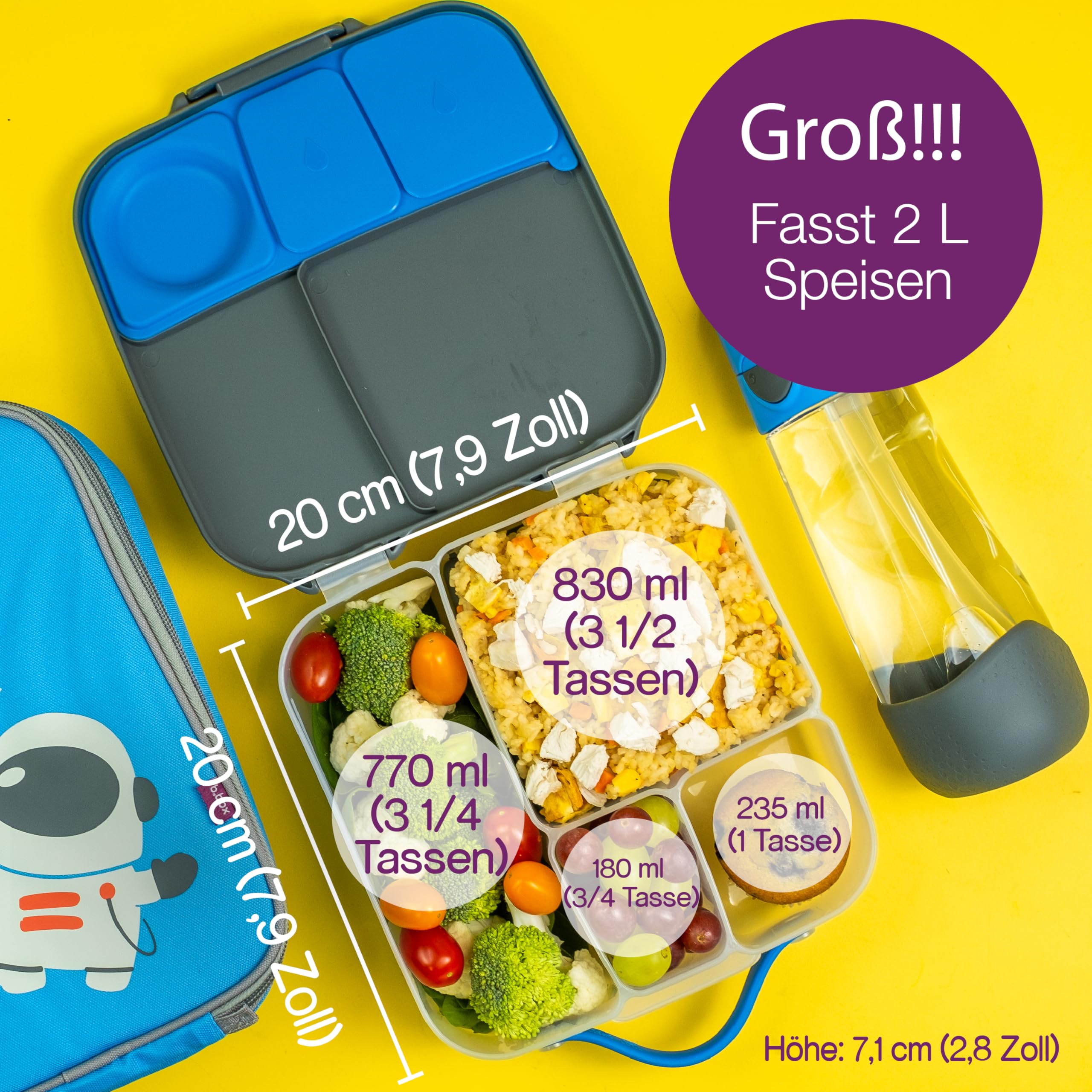 b.box Lunchbox Bento Brotdose 4 Fächer Lilac Pop 20 cm